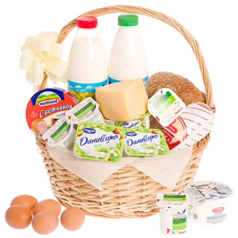 Корзинка свежих продуктов с хлебом и молоком, доставка Минусинск
